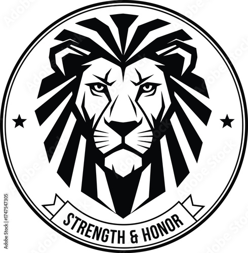 Bold lion logo with strength and honor message for branding needs