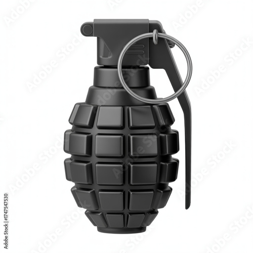 Metallic Fragmentation Grenade: A realistic and detailed depiction of a standard fragmentation grenade, perfectly rendered with a sleek, metallic texture.