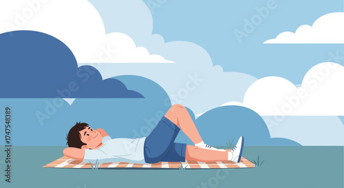 Man Relaxing Outdoors On A Sunny Day Enjoying A Moment Of Peace In Nature or the Park