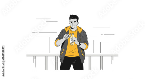 Man Joyfully Preparing And About to Eat A Delicious Street Food Wrap Illustration