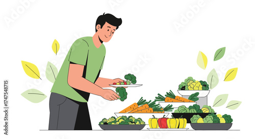 Man Selecting Fresh Vegetables from Display Illustrating Healthy Eating Habits