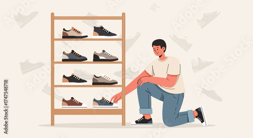 Man Selecting Sneakers From Shoe Rack: Lifestyle Shopping and Personal Style