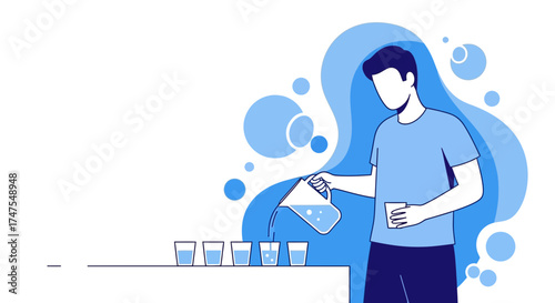 Man pouring water into glasses, healthy lifestyle concept, hydration and refreshment