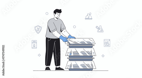Man Preparing Fresh Foods, Ensuring Quality and Safety for Consumption, Conceptual Illustration