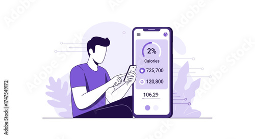 Man Utilizing Fitness App to Monitor Calorie Intake and Achieve Workout Goals