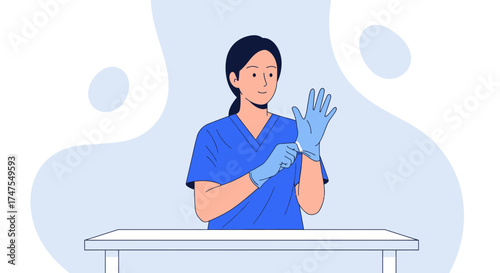 Medical Professional Adorning Gloves, Preparing For Patient Care With Complete Concentration