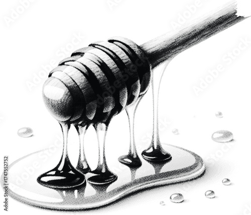 Honey dipper dripping viscous liquid onto surface vector.