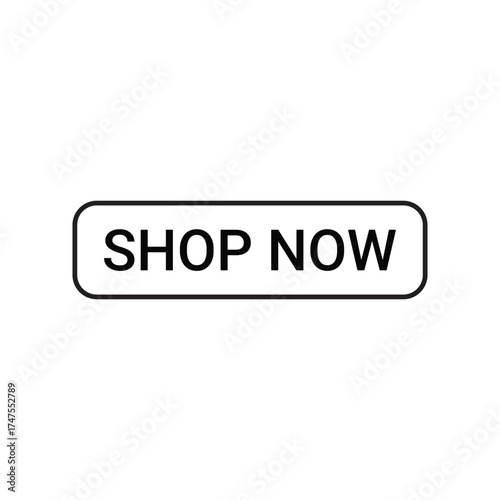 Black Stroke Shop Now Button Isolated on White Background PNG