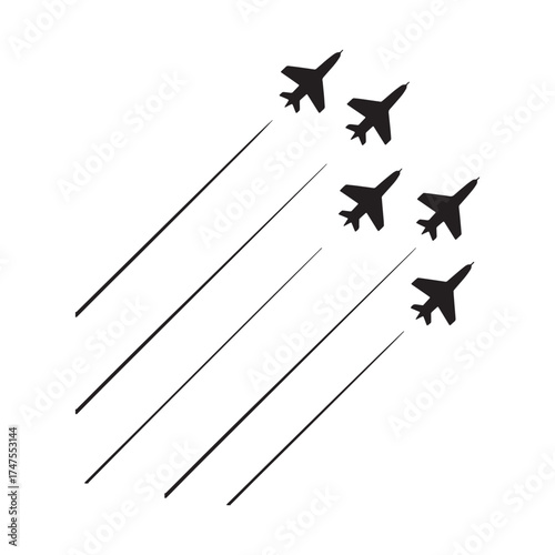 Dramatic Display of Military Prowess Precision Aerobatics featuring Fighter Jets Leaving Trails in the Sky an Image Capturing Air Superiority and Technical Skill Displayed by Pilots