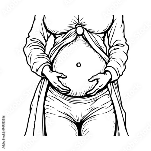 Gestational anticipation embodied artistic line work depicting maternal connection and forthcoming