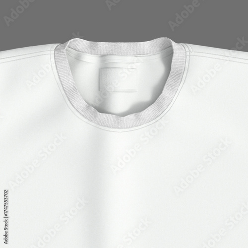 3D rendering of clothing tag and brand label mockup on t-shirt. Realistic fabric texture and apparel branding design