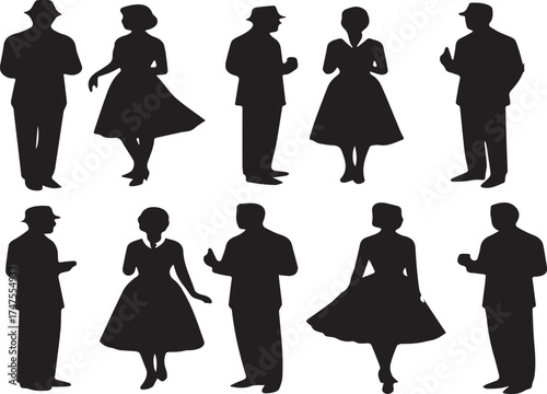 Vector set of fashion women silhouettes with shopping bags and dresses