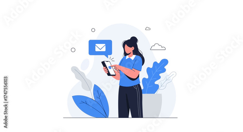 Modern Digital Communication Depicted Through Illustration of Smartphone Interaction