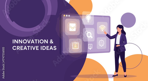 Modern Digital Communication And Visionary Businesswoman Presenting Innovative Concepts