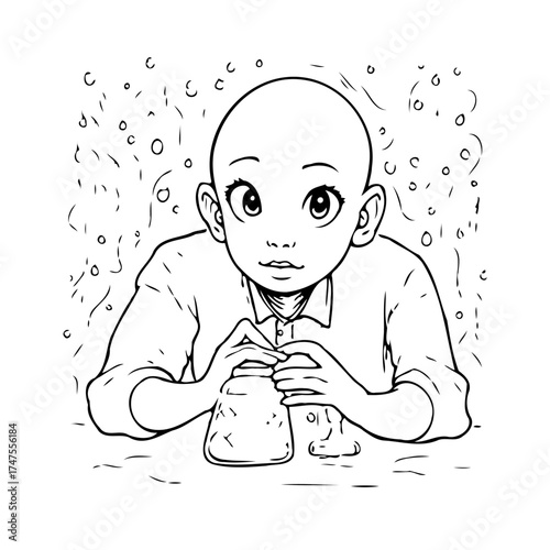 Intrigued young scientist performing a fascinating experiment watching a bubbling chemical