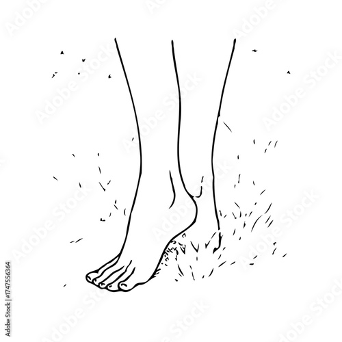 Line art depicting bare feet walking on grass creating a refreshing summertime minimalist artistic