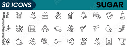 Sugar line Editable Icons set. Vector illustration in modern thin line style of glucose, stevia, sweets, and more.