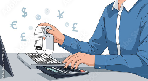 Person Calculating Finances With Calculator and Invoice in Office Environment