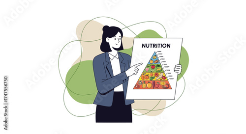 Nutritionist Presenting A Colorfully Designed Food Pyramid Diagram Explaining Dietary Guidelines