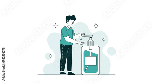 Person Dispensing Sanitizer From A Bottle Protecting From Germs And Bacteria