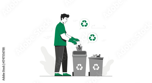 Person Disposing Waste Into Recycling Bins To Maintain Ecological Sustainability and Protect The