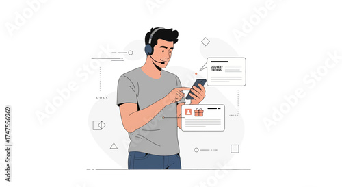 Online Delivery Agent Checking Order Updates, Utilizing Smartphone Technology Efficiently