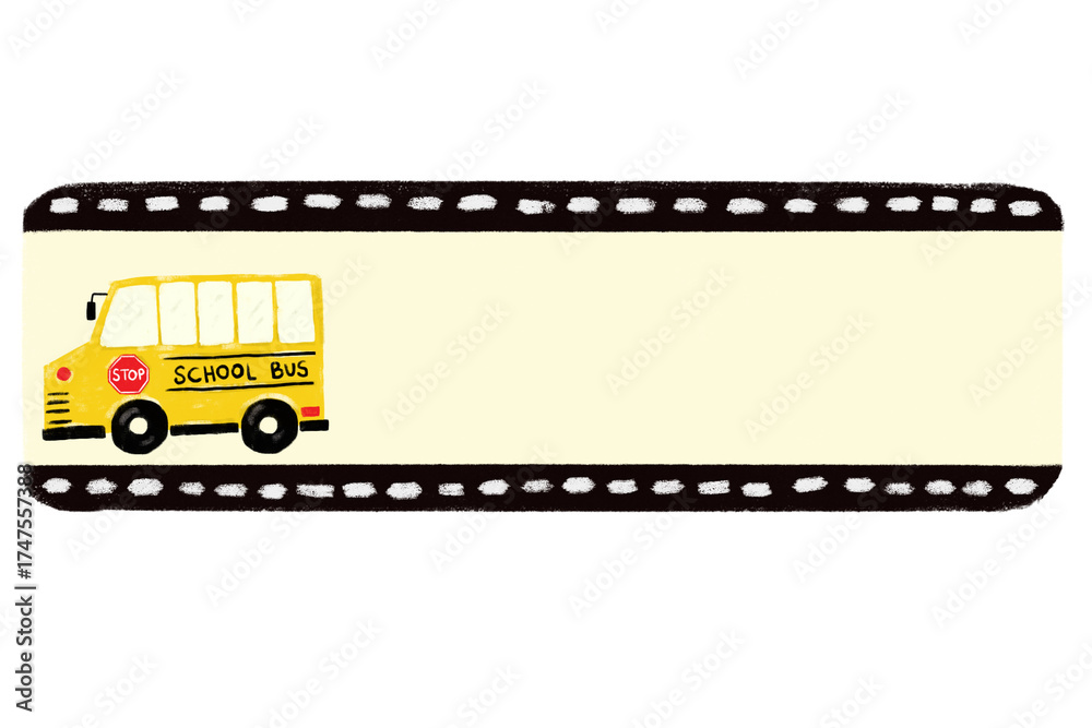 Fototapeta premium cute blank empty yellow school bus cars vehicle design for Name Label birthday gift party sticker pastel crayon doodle watercolor illustration png
