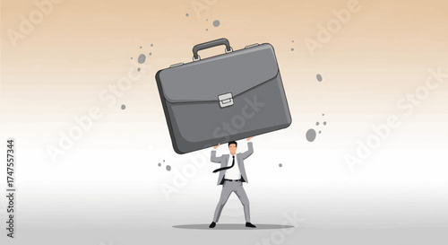 Overwhelmed Businessperson Steadily Supporting A Large Briefcase With Heavy Responsibility