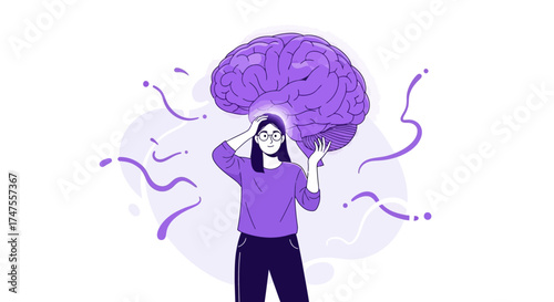 Person Holding Enormous Brain, Exploring Thought Processes, Creative Conceptual Art