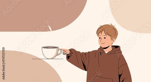Person Interacting With Coffee Cup, Illustration of Enjoying Beverage and Comfortable Vibes