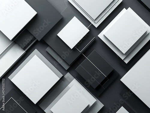 Contemporary abstract pattern showcasing stacked geometric square shapes in monochromatic shades forming an elegant visual structure