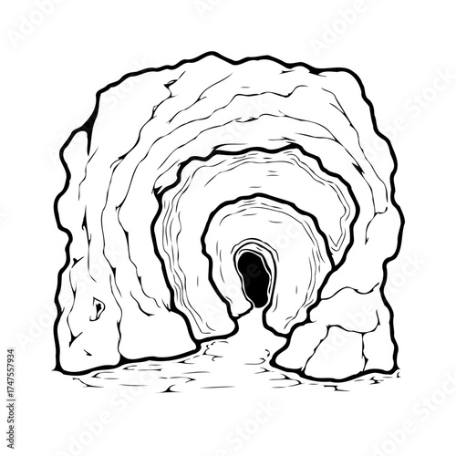 Mysterious cavernous entrance beckons with shadowy depths inviting exploration of an uncharted