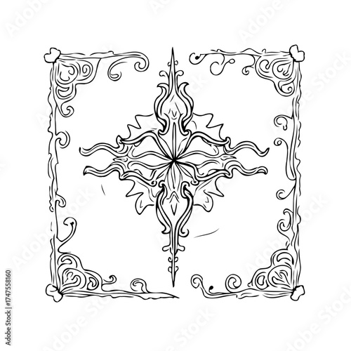 Ornate central flourish with decorative frame a visually captivating handcrafted design for