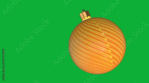 3D Christmas Ball Animation with Shiny Ornament on Green Background