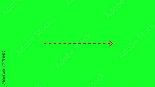 Right thin dotted line arrow animation on green background, 4k video