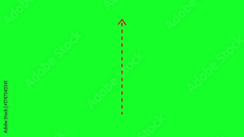 Up thin dotted line arrow animation on green background, 4k video
