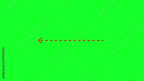 Left thin dotted line arrow animation on green background, 4k video