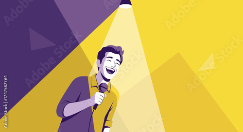 Person Performing On Stage With A Microphone: A Vibrant And Modern Illustration
