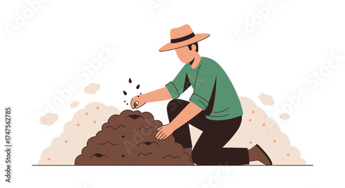 Person Planting Seeds in Soil, Depicting Organic Farming and Agricultural Practices