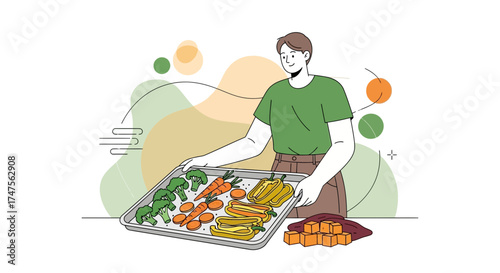 Preparing Fresh Vegetables: A Young Person Displays a Tray of Colorful Produce