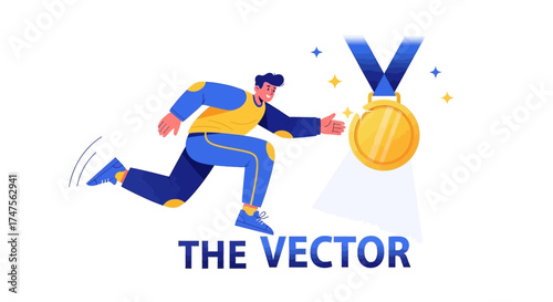 Person Reaching For Gold Medal in Vibrant Vector Illustration of Achievement