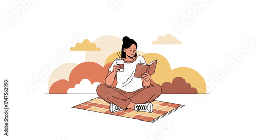 Person Reading Book Outside, Relaxing With Beverage, Enjoying Calm, Peaceful Moments