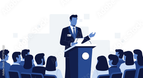 Presentation at Conference: A Silhouette of A Speaker and Public Audience