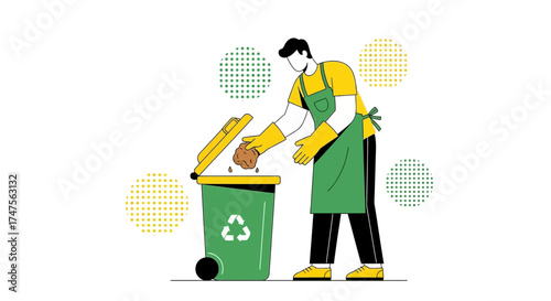 Person Recycling The Trash Using A Recycle Bin, Community Cleanup, Ecological Protection
