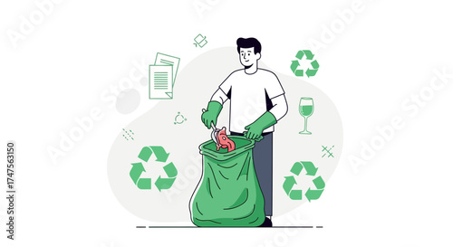 Person Recycling Waste, Demonstrating Environmental Protection and Community Cleanup Initiative