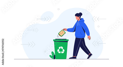 Person Recycling Waste By Discarding A Broken Clock Into The Green Recycling Bin