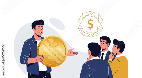 Presentation Of A Gold Coin Demonstrating Financial Success And Investment For The Team