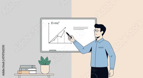 Presentation of E=mc² Concept and Chart by a Teacher or Instructor