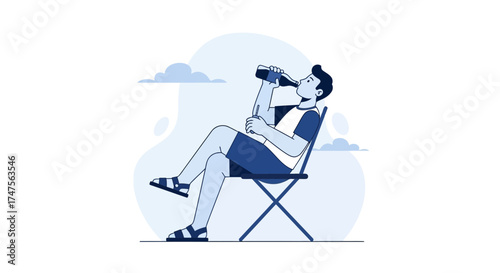 Person Sipping From Bottle While Relaxing On A Chair Outdoors During Their Vacation