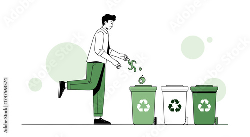 Person Sorting Organic Waste Into Recycle Bins Illustrating Eco Awareness and Earth Preservation